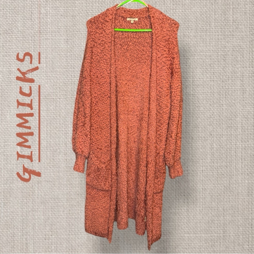 🌺GIMMICKS RUST POPCORN FUZZY LONG CARDIGAN-FRONT POCKETS